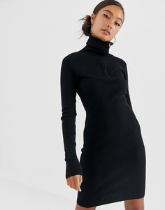 Черное платье-джемпер мини в рубчик с молнией на воротнике JDY - Черный
