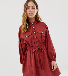 Повседневное платье-рубашка мини с поясом ASOS DESIGN Petite - Красный