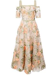 Marchesa Notte платье с цветочной вышивкой и открытыми плечами