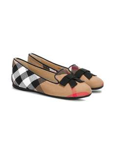 Burberry Kids клетчатые балетки с бантом