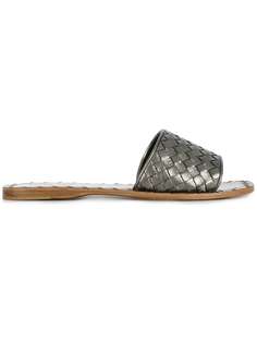 Bottega Veneta шлепанцы с плетеным дизайном и металлическим отблеском