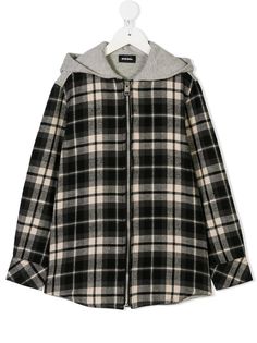 Diesel Kids клетчатая толстовка на молнии с капюшоном