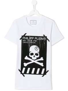 Philipp Plein Junior TEEN skull and crossbones logo T-shirt