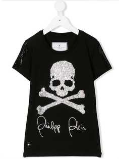 Philipp Plein Junior футболка с черепом и костями с кристаллами