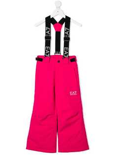 Ea7 Kids брюки на лямках с принтом логотипа