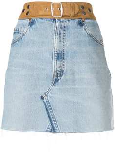 Re/Done джинсовая юбка с поясом и необработанными краями