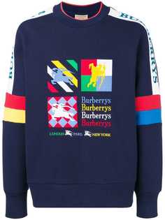 Burberry свитер в стиле колор-блок с вышитым логотипом