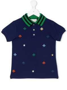 Gucci Kids рубашка-поло с вышитыми пчелами и звездами