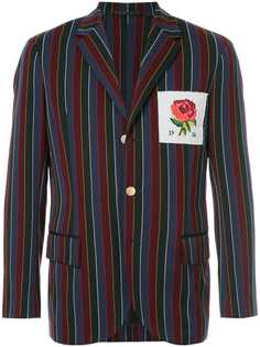 Kent & Curwen полосатый блейзер с заплаткой с розой