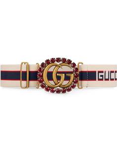 Gucci ремень в полоску с пряжкой GG