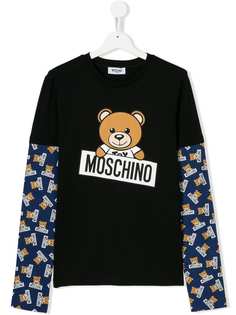 Moschino Kids футболка с длинными рукавами и принтом медведя