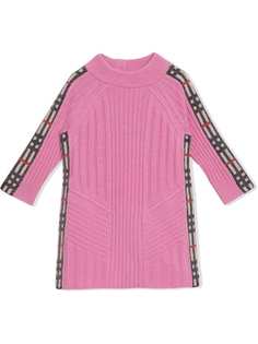 Burberry Kids Check Detail Wool Cashmere Dress