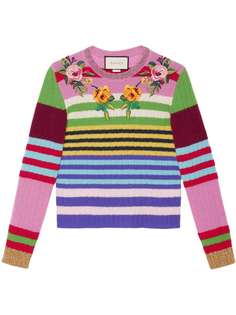 Gucci разноцветная вязаная кофта с вышивкой