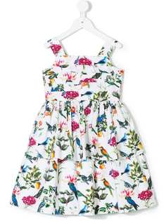 Oscar De La Renta Kids платье Botanical Birds с мягкими складками