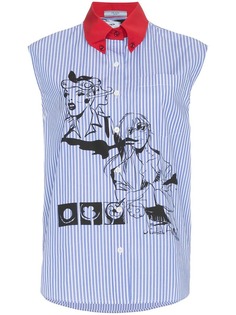 Prada топ в полоску с принтом и контрастным воротником