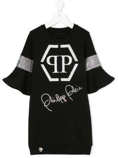 Philipp Plein Junior платье-толстовка с принтом логотипа с кристаллами