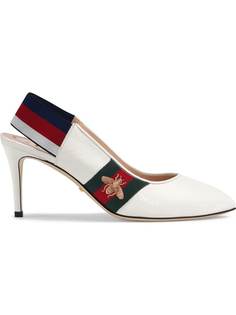 Gucci Leather Web mid-heel slingback pumps
