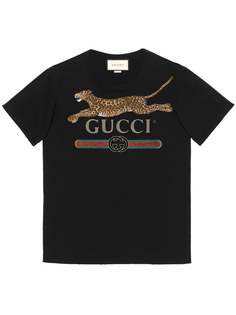 Gucci футболка с логотипом и изображением леопарда