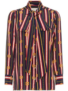 Gucci полосатая блузка с бантом и принтом цепочек