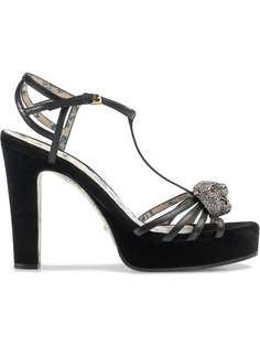 Gucci Leather t-strap sandal with crystal feline head
