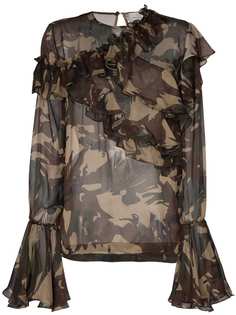 Preen By Thornton Bregazzi блузка с камуфляжным принтом и оборками