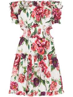 Dolce & Gabbana платье мини с цветочным принтом и открытыми плечами