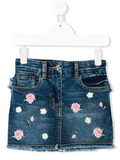 Monnalisa джинсовая юбка с цветочной вышивкой
