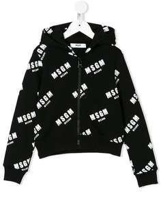 Msgm Kids толстовка с капюшоном и диагональным принтом с логотипами