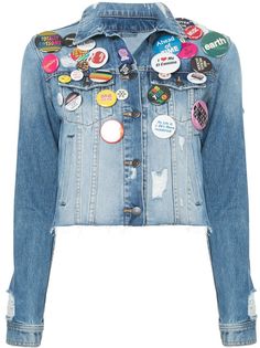 Veronica Beard укороченная джинсовая куртка со значками
