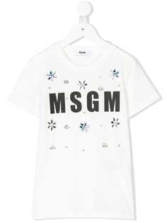 Msgm Kids футболка с логотипом и кристаллами