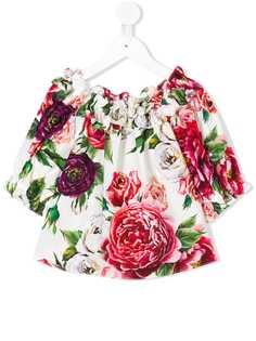 Dolce & Gabbana Kids блузка с оборками и принтом роз