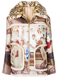 Nº21 куртка с принтом и отделкой из искусственного меха