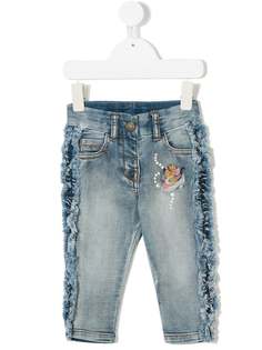 Monnalisa джинсы Cinderella с вышивкой и необработанными краями