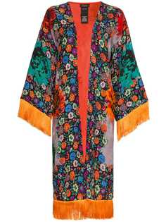 Etro жаккардовое кимоно с цветочным принтом и бахромой