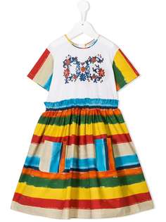 Dolce & Gabbana Kids платье с узором Majolica и панелями в полоску
