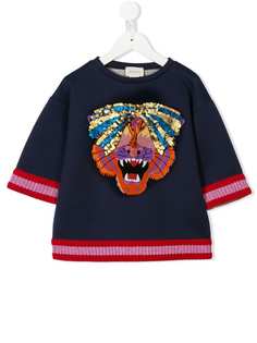 Gucci Kids топ с принтом тигра и бантом с пайетками