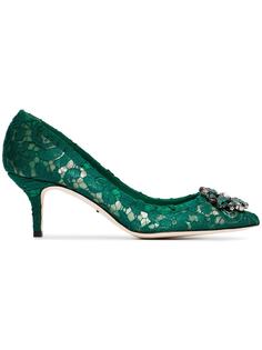 Dolce & Gabbana green Bellucci 60 lace crystal pumps