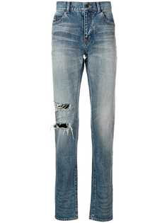 Saint Laurent прямые джинсы с рваными деталями