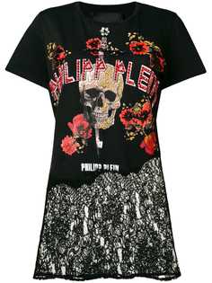 Philipp Plein printed lace hem tee