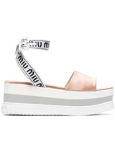 Miu Miu logo strap 75 satin wedge sandals