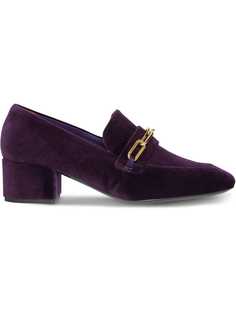 Burberry Link Detail Velvet Block-heel Loafers