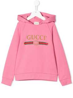 Gucci Kids толстовка с капюшоном и логотипом в винтажном стиле