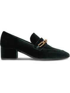 Burberry Link Detail Velvet Block-heel Loafers