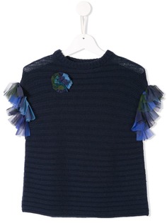Familiar floral embroidered knitted top