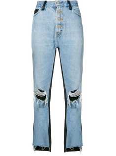 Amiri укороченные джинсы с кожаными панелями