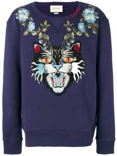 Gucci толстовка с аппликацией цветов и злого кота