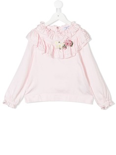 Monnalisa блузка с оборками и вышитыми цветами