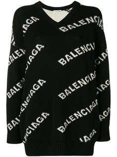 Balenciaga свитер с V-образным вырезом и логотипом