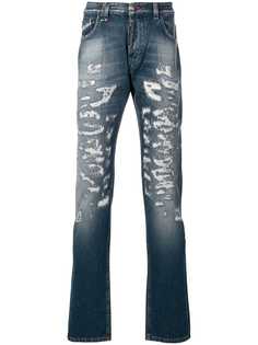Philipp Plein состаренные прямые джинсы