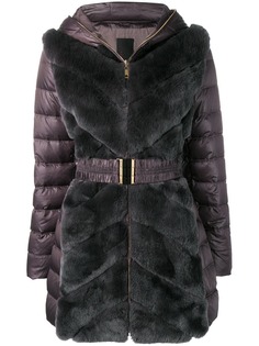 Liska пуховое пальто с поясом и панелями с кроличьим мехом